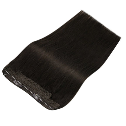 VeSunny Fish Wire Hair Extensions Natural Human Hair Brown Machine OnePiece Hair Extension Invisible Fishing Wire with 2 Clips