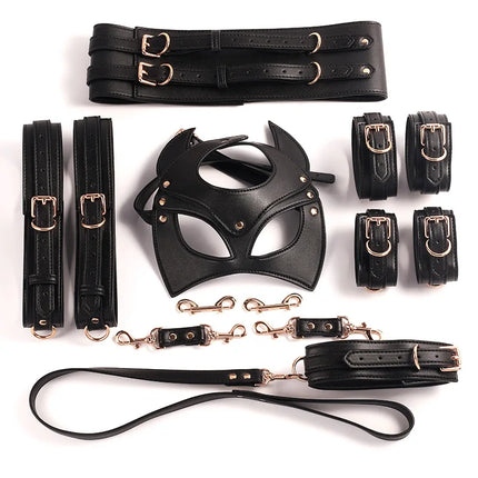 Erotic Mask Sex Products Erotic Toys For Adult BDSM Kit Sex Bondage PU Leather Set Handcuffs Collar Corset Thigh Ring Sex Toys