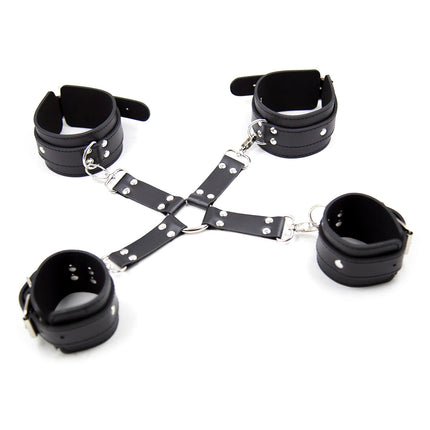 Thierry PU Leather SM Toy Wrist & Ankle Cuffs Bondage Restraints Adult Games Handcuffs Sex Toys for Women Men Slave Roleplay Kit