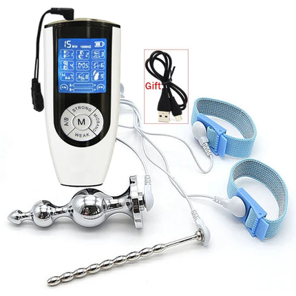 Strong BDSM Electric Shock Anal Vaginal Plug E-Stim Penis Ring Urethral Dilator Massage Gloves Nipple Clamps Sex Therapy Toy Kit