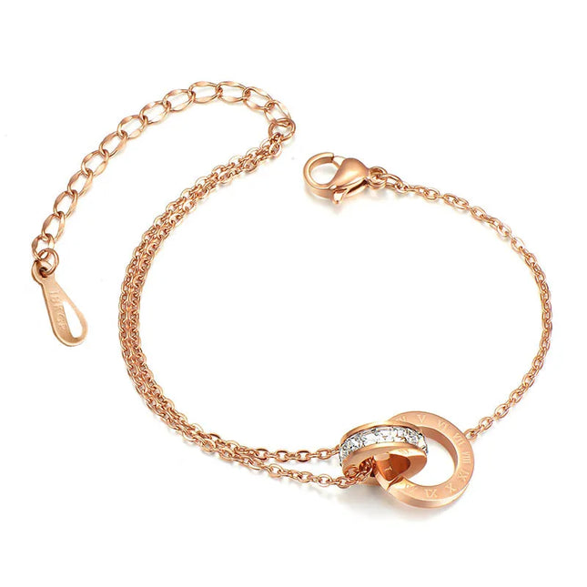 316L Stainless Steel Fashion High-end Jewelry Embedded Zircon Round Roman Numerals Ankle Ornaments Charm Chain Anklet For Women