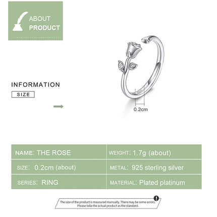 WOSTU Real 925 Sterling Silver Open Ring Finger Adjustable Size Wedding Rings For Women Engagement Fashion Silver Jewelry Gift