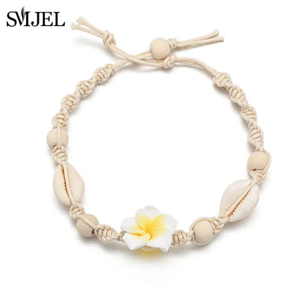 SMJEL Bohemian Shell Anklets for Women Handmade Woven Natural Shell Foot Jewelry Summer Beach Barefoot Bracelet ankle on Leg