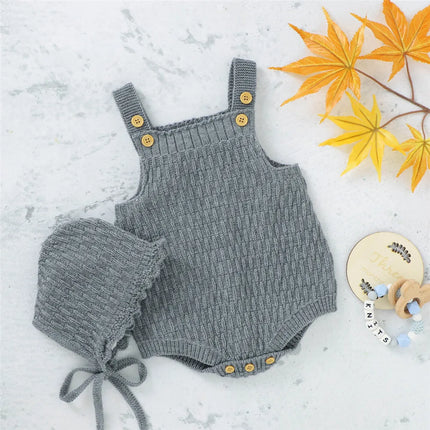 2Pcs Set Baby Knitted Romper Clothes Set Cotton e Crotch Button Cotton Jumpsuit+Hats Toddler Baby Boys Girls Outfits