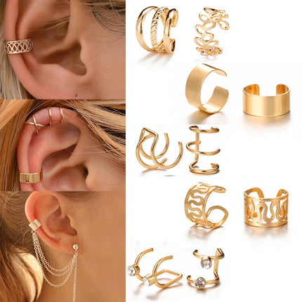 10 Pcs Leaves Clip Earrings for Women Rose Gold Color Creative Simple C Ear Cuff Non-Piercing Ear Clips Set Trend Jewelry Gift
