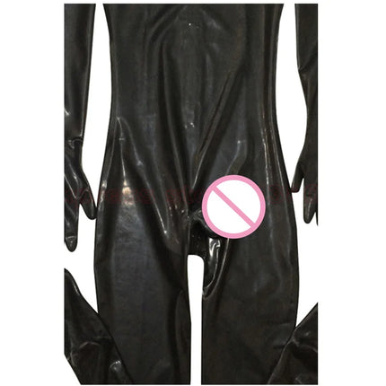 Men Sexy Hot PVC Faux Leather Catsuit Wetlook Latex Bodysuit Crotchless Clubwear Back Zipper Open Crotch Stretch Jumpsuits Male