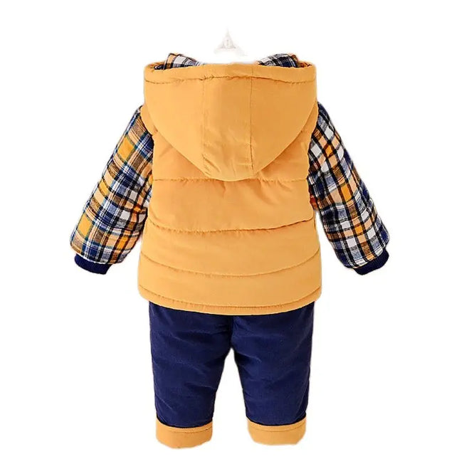 Winter Autumn Kids Thicken Velvet Hoodie Jacket And Pants Set Baby Boys 2-Piece Cotton Suit Children's Clothing