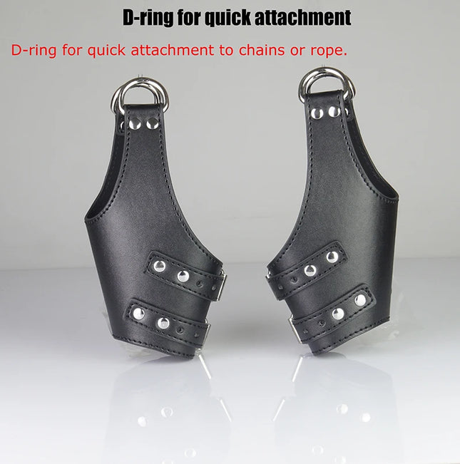 Leather Bondage BDSM Suspension Wrist Cuffs Restraints, Hanging Handcuffs Gloves, Sex Toys For Couples