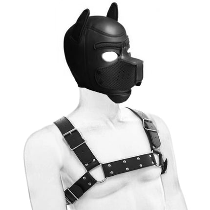 Fashion Puppy Cosplay Dog Mask Head Gear Party PU Leather Rubber Unisex Masks Adjustable Shoulder Strap Leather Chest Harness