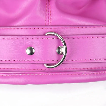 SM Leather Padded Hood Blindfold With Open Mouth Penis Gag Dildo Gag,Fetish Slave BDSM Bondage Head Harness Sex Mask Erotic Toys