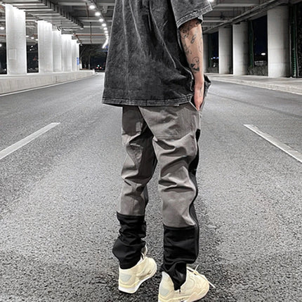Ankle Zipper Color Block Streetwear Straight Casual Cargo Pants for Men Drawstring Harajuku Oversize Hip Hop Loose Trousers
