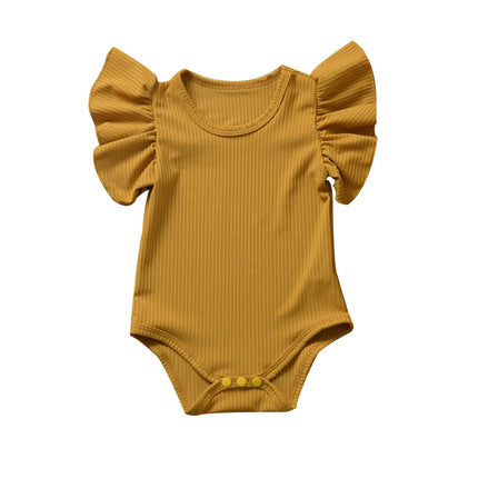 0-18months Newborn Baby Girl Rompers Ruffle Short Sleeve Bodysuit For Infant Girls Solid Black Pink White Summer Playsuits