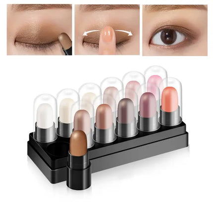 Eyeshadow Pencil Set 12 Colors Waterproof Long Lasting Glitter Shimmer Eye Shadow Pen Highlighter Stick Eyes Makeup Tools