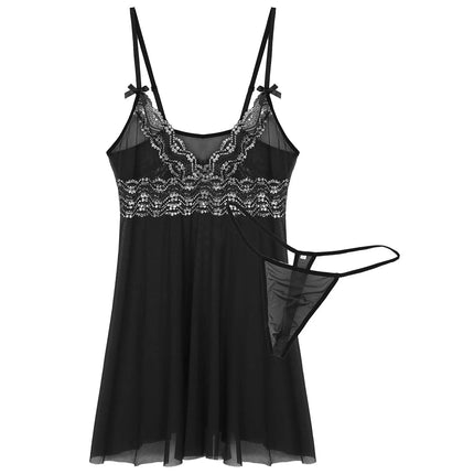 Men Women Babydoll Sleepwear Lace Trim Sissy Lingerie Sets Sling Straps Cross Dress with G-Strings Chemise Nightwear Clubwear