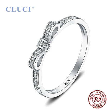 CLUCI Cute 925 Sterling Silver Bowknot Women Party Wedding Ring Jewelry High Quality Silver 925 Gift Zircon Ring DR1006SB