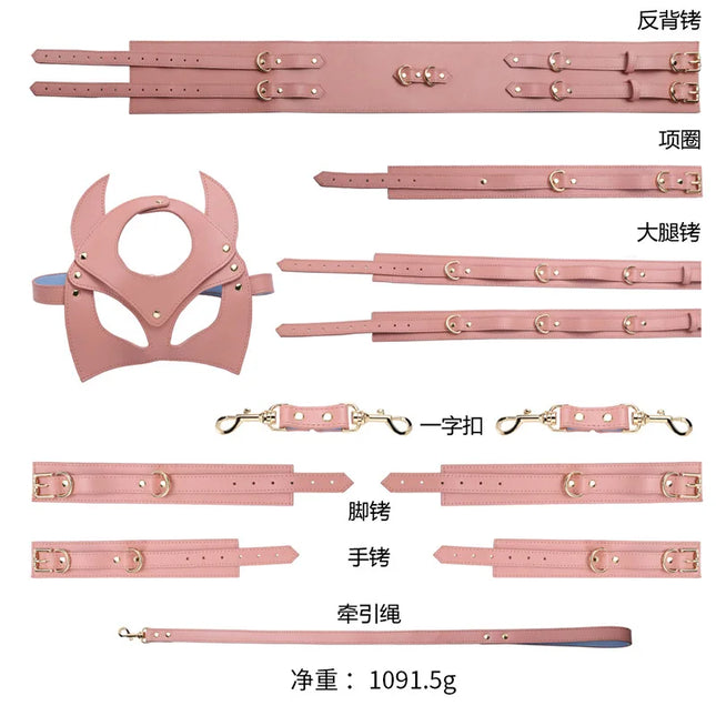 Erotic Mask Sex Products Erotic Toys For Adult BDSM Kit Sex Bondage PU Leather Set Handcuffs Collar Corset Thigh Ring Sex Toys