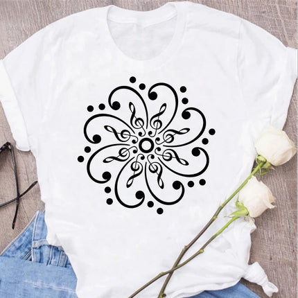 New Harajuku Funny Music Note Art T-Shirt Fashion Women T-Shirt Music Tops Short Sleeves Black T-Shirt Ladies Casual Tees Top