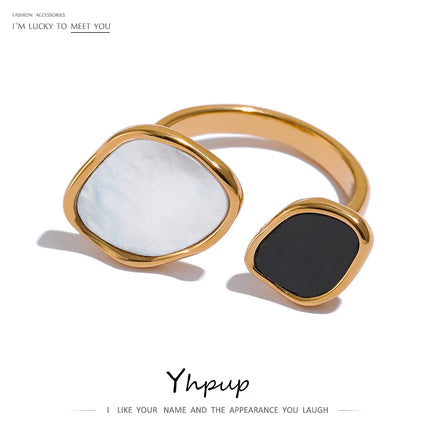 Yhpup Acrylic Shell Ring Jewelry 316L Stainless Steel Geometric Women Finger Ring Bagues Pour Femme Accessories Femme Gift