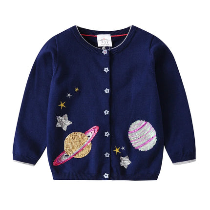 VIKITA Kids Autumn Knitted Cardigan Sweaters Girls Christmas Sweaters Kids Star Sequins Shiny Outwear Clothes Children Clothing