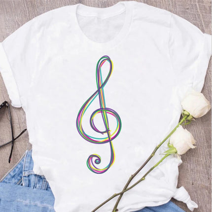 New Harajuku Funny Music Note Art T-Shirt Fashion Women T-Shirt Music Tops Short Sleeves Black T-Shirt Ladies Casual Tees Top