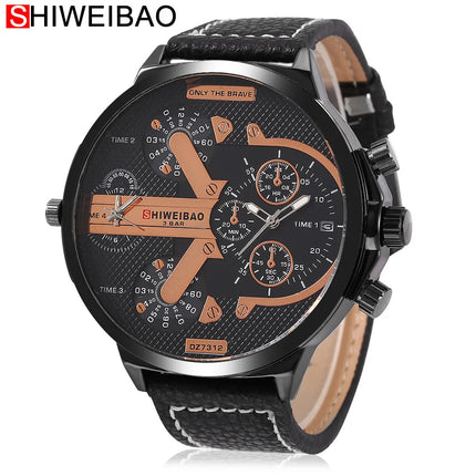 Brand Big Dial Steel Strip Dual Time Display Men Watches Chronograph Quartz Military Wristwatch Relogio Masculino Hombre Reloj