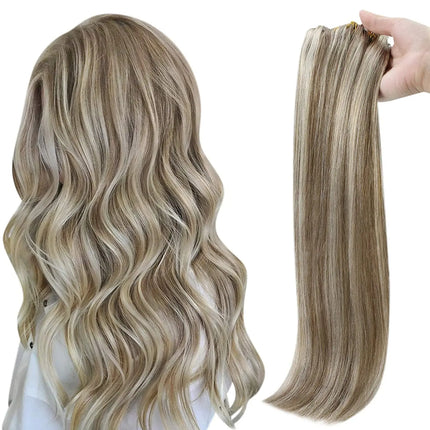 Full Shine Seamless Clip On Natural Human Hair Extension 8Pcs100g PU Clip Ombre Blond Color Skin Weft  Machine Remy For Women