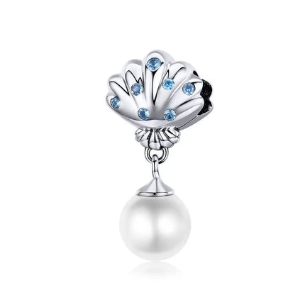 WOSTU 925 Sterling Silver Blue Conch Charm Ocean Bead Animal Turtle Starfish Pendant Fit Original Bracelet Necklace DIY Jewelry