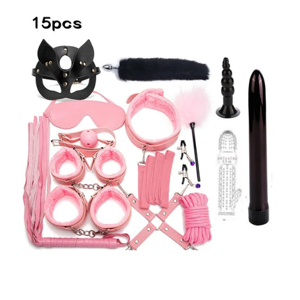 Handcuffs Collar Whip Gag Nipple Clamps BDSM Bondage Rope Erotic Adult Sex Toys For Woman Couples Anal Butt Plug Tail