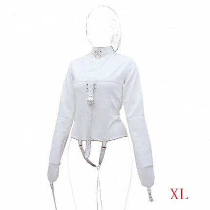 BDSM Leather Lingerie Straitjacket with Crotch Strap,SM Games Bondage Straight Jacket Harness,Slave Role Gimp Costumes Sextoys