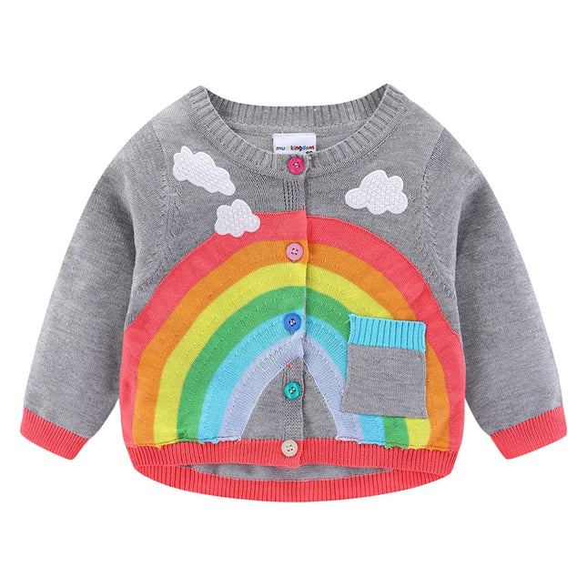 Mudkingdom Toddler Girl Boy Cardigan Sweater Lightweight Rainbow Clouds Knit Outerwear for Kids Clothes Cotton Spring Autumn