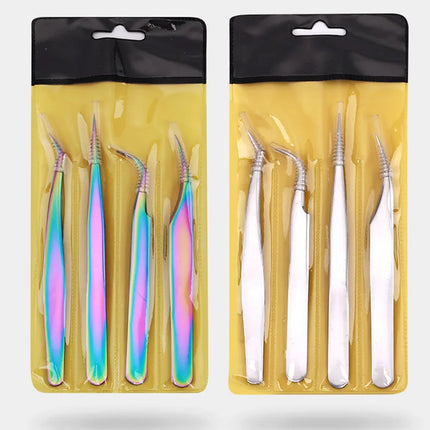4PCS Lash Tweezers Set False Eyelash Extension Clip Pliers Eyebrow Tweezers For Hair Nail Art Soldering Lash Tongs Makeup Tools