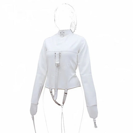 BDSM Leather Lingerie Straitjacket with Crotch Strap,SM Games Bondage Straight Jacket Harness,Slave Role Gimp Costumes Sextoys