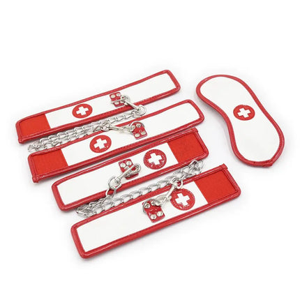 3pcs/Set Fetish Sexy BDSM Bondage Nurse Handcuff and Foot Cuff Eye MaskSex Toy for Couple Adult Game Bondage Erotic Accessories