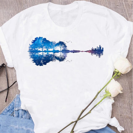 New Harajuku Funny Music Note Art T-Shirt Fashion Women T-Shirt Music Tops Short Sleeves Black T-Shirt Ladies Casual Tees Top