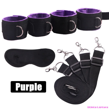 Sex Tools for BDSM Bondage Restraint Adult S&M Fetish Games Set Vibrator Handcuffs Ankle Bed Toys Kits for Couples