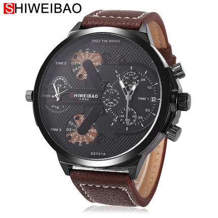 Brand Big Dial Steel Strip Dual Time Display Men Watches Chronograph Quartz Military Wristwatch Relogio Masculino Hombre Reloj