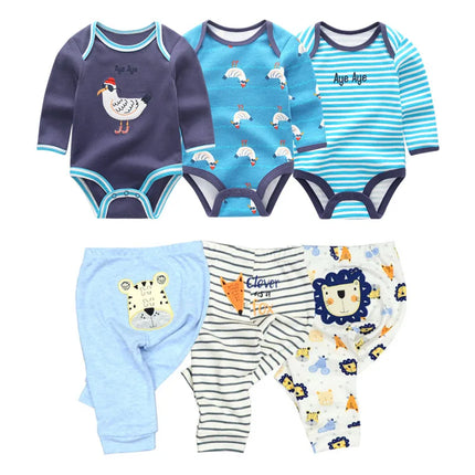 Cotton 6/8PCS Newborn Baby Boy Clothes 0-12M Autumn Bodysuits+Pants Boys Baby Clothing Sets Full Sleeve Baby Girl Clothes