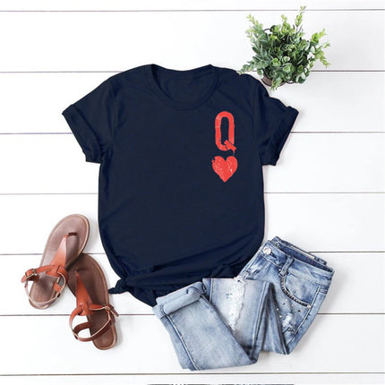 2023 Queen of Hearts T-shirt Girls Cute Queen Tee Tumblr Poker Cards Q Graphic Tees Alice in Wonderland Shirt