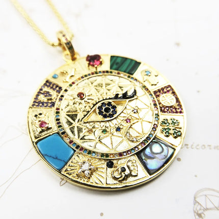 Necklace Amulet Magical Lucky Symbols New Fine Jewelry Europe 925 Sterling Silver Wheel Of Fortune Gift For Women Men
