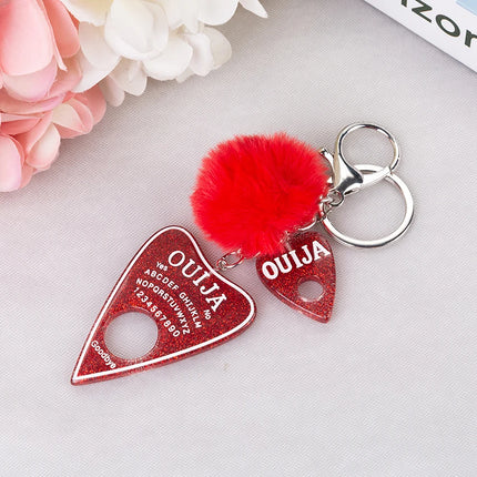 1PC Women Ouija Planchette Keychain Resin Pompom Charms Handbag  Keyring With Puffer Ball Punk Board Crafts