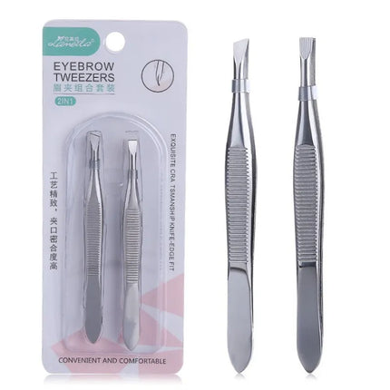 2Pcs/Set Professional Slanted/Flat Stainless Steel Hair Removal Clip Eyebrow Face Hair Remover Tweezers Eyebrow Plucking Tools