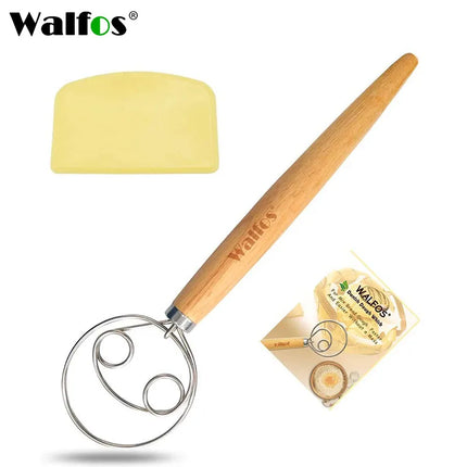 WALFOS Stainless Steel Danish Dough Mixer Cake Bread Pastry Dough Mixer Stick Egg Beater Tool Mixing Tool Oak Handle