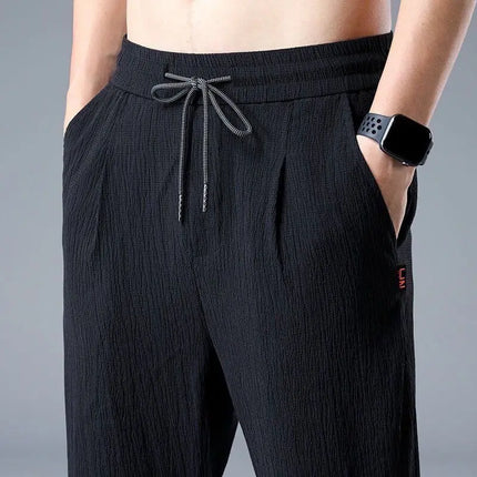 Summer Ice Silk Man Jogger Linen Pants Casual Wide Summer Sweatpants Male Spring Lightweight Halking Harem Trousers