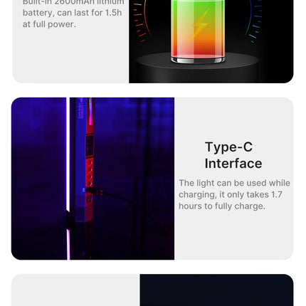 Ulanzi VL110 Handheld RGB Light Tube Stick Video soft Light 2500-9000K LED Photography Stick LED Light Wand Rechargeable