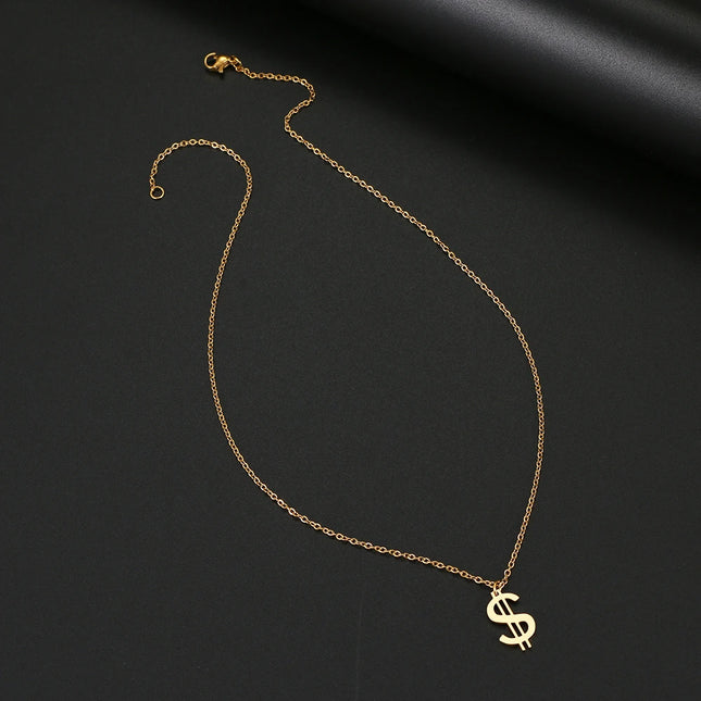 Stainless Steel Necklaces Dollar Symbol Currency Style Pendant Collar Chain Fashion Necklace For Women Jewelry Party Best Gifts