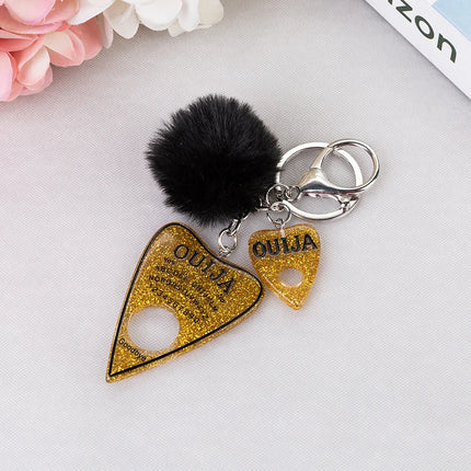 1PC Women Ouija Planchette Keychain Resin Pompom Charms Handbag  Keyring With Puffer Ball Punk Board Crafts
