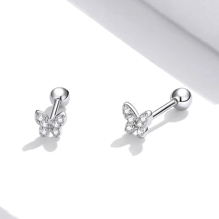Bamoer 925 Sterling Silver Brilliant Star Earrings for Women Tiny Butterfly Stud Earrings Snowflake Girl Ear Studs Fine Jewelry
