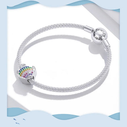 WOSTU 925 Sterling Silver Blue Conch Charm Ocean Bead Animal Turtle Starfish Pendant Fit Original Bracelet Necklace DIY Jewelry