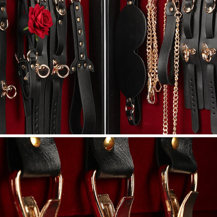 Luxury Genuine leather BDSM Kits Bed Bondage Set Restraint Handcuffs Collar Gag Erotic Sex Toys For Women Couples Adult Games