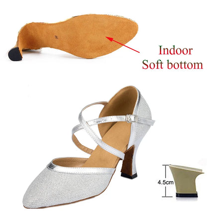 New Latin Shoes Tango Salsa Ballroom Party Women's High Heels Champagne Black Silver Wedding Women's Shoes Summer Sandals